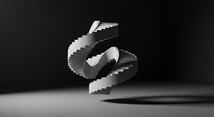 Abstract spiral staircase ascends into darkness with dramatic lighting