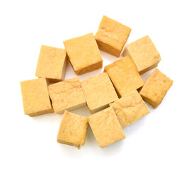 Fried tofu on a white background 