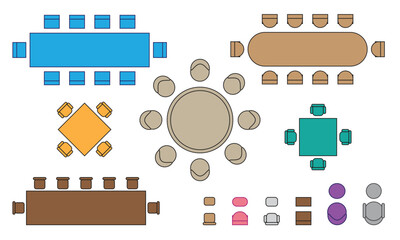 top view of vector illustration of colorful seat plan for office, hotel, home and dining room