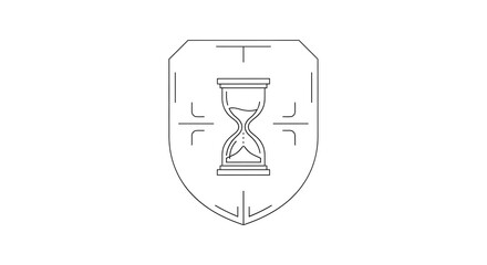 Hourglass inside a shield, symbolizing protection of time and urgency