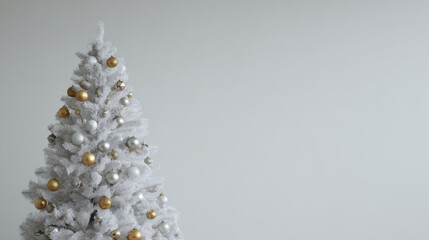 stunning white christmas tree adorned with shimmering decorations stands against ultrabright clean background