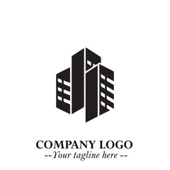 Building Logo Symbol in Black on the White Background with Modern Minimal Architecture Design