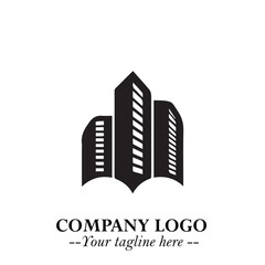 Building Logo Symbol in Black on the White Background with Modern Minimal Architecture Design
