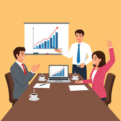 Business Meeting with Presentation of Growth Charts and Team Collaboration.