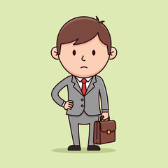 Cartoon Businessman with Briefcase Standing with Hand on Hip.