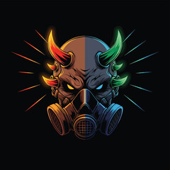 Cyberpunk Oni Mask with Gas Mask and Glowing Horns.
