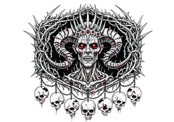 Demon King with Crown of Thorns and Skull Necklace.