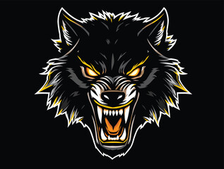 Ferocious Wolf Head with Glowing Eyes and Sharp Teeth Illustration.