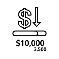 Dollar sign with downward arrow and progress bar