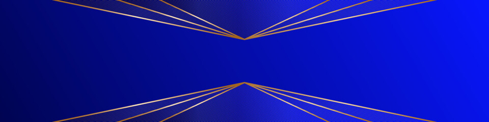 Blue abstract banner with triangular frames and gold lines, modern geometric pattern, angles