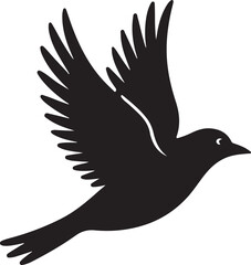Black silhouette of a bird with wings spread in flight against a white background vector