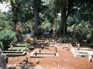 Public cemetery in a village in Semarang, Indonesia