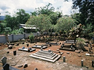 Public cemetery in a village in Semarang, Indonesia