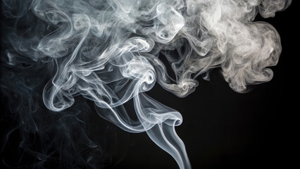 Swirling white and gray smoke creates ethereal shapes against dark background, evoking sense of mystery and fluidity. delicate patterns of vapor dance gracefully, captivating viewer