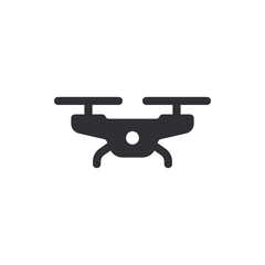 Copter sign. Drone with camera vector icon. Quadcopter symbol. Drone pictogram. Drone icon. No-fly zone. Drone stencil. Flying device. Flying camera. Quadcopter UAV with rotors. Aerospace, robotics.