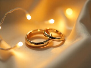 wedding rings on a golden background