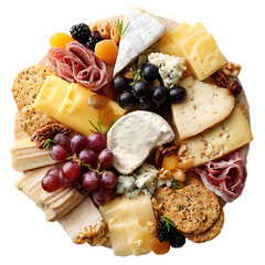  Isolated cheese and charcuterie board featuring gourmet artisan food arrangement
