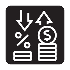 devaluation black line icon for digital and print projects.