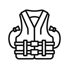 Outline drawing of a life vest or life jacket with straps and buckles, isolated on a