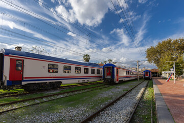 Fototapeta premium Izmir, Turkey; May 27, 2025; The historical Alsancak train station is one of the iconic structures of Izmir.