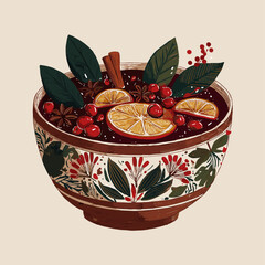 Vector illustration of a bowl of christmas punch