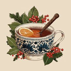 Vector illustration of a bowl of christmas punch