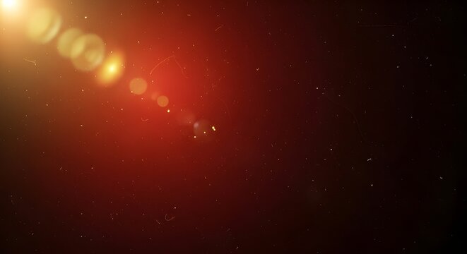 A bright golden lens flare emanates from the upper left, casting warm light and bokeh onto a dark red textured surface. - Powered by Adobe