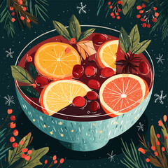 Vector illustration of a bowl of christmas punch