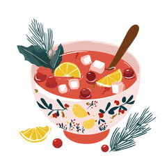 Vector illustration of a bowl of christmas punch