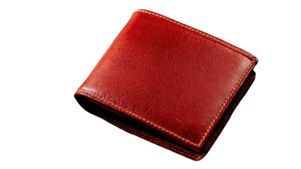 Red leather wallet with stitched details and sleek design, compact and stylish accessory isolated on white background