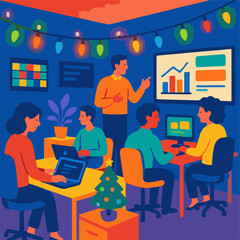 Colorful business office during meeting ilustration