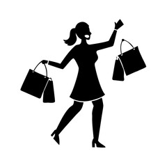 A stylish woman silhouette carrying shopping bags, celebrating Black Friday discounts with joy