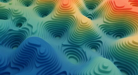 Colorful Abstract 3D Surface with Gradient Waves and Iridescent Texture