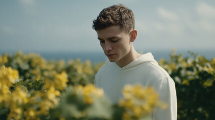 young man is trimming grapevines in sunlit garden showcasing his dedication to gardening
