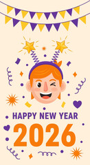 Potrait banner happy new year vector illustration