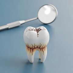 Tooth Decay Model with Dental Mirror on Blue Surface.