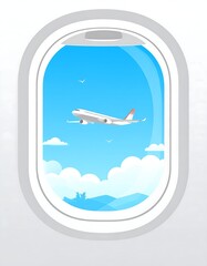 Cartoon-style illustration of an aircraft seen through a window