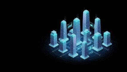 A glowing futuristic city with neon buildings and data lines showing digital growth, industrial digital twin and virtual monitoring concept, cyber physical systems