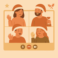 Remote team Christmas celebration vector 