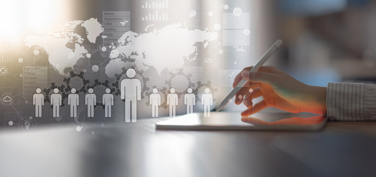 Global Human Resources Management and Workforce Analytics on a Digital Interface.