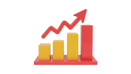Dynamic business growth chart with upward trending arrow signifies success and financial progress isolated on white or transparent png.