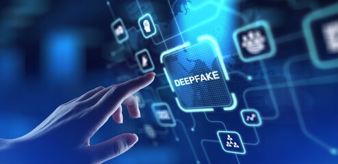 Deepfake Synthetic Media Creation and Manipulation, projection on a virtual screen, Business and...
