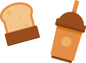 Cute coffee cup and toasted bread breakfast