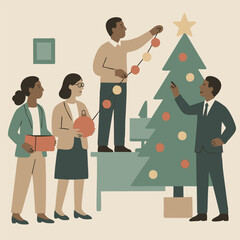 Happy family with Christmas tree silhouette symbol of success