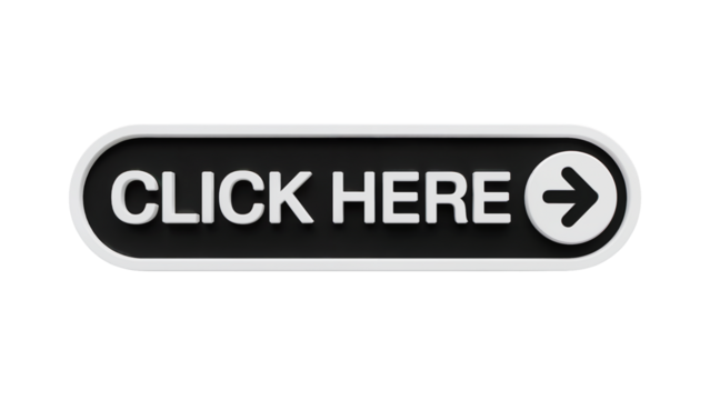 Modern 3D 'Click Here' button with arrow prompts immediate action and drives engagement for websites and digital campaigns isolated on white or transparent png.