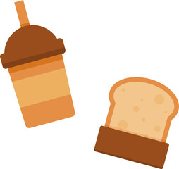 Cute coffee cup and toasted bread breakfast