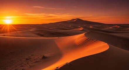 Sahara Desert at Sunset: A Stunning Landscape of Golden Sand Dunes and Brilliant Skies