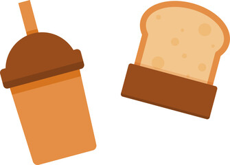 Cute coffee cup and toasted bread breakfast