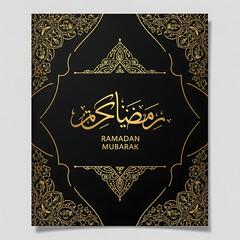 Ramadan Mubarak Gold Calligraphy Black Background Islamic Art Greeting Card Festive Decorative Elegant Design Graphic Resource