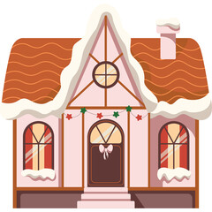 Charming Pink Gingerbread House Adorned with Festive Christmas Decorations and Snow Accents on a Transparent Background
